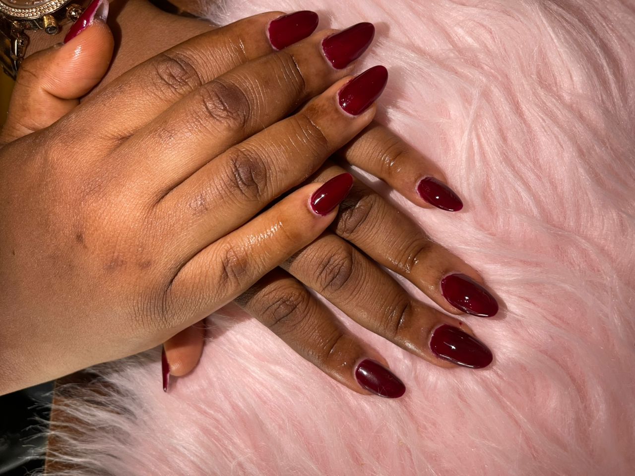 Pedicure with polished toenails